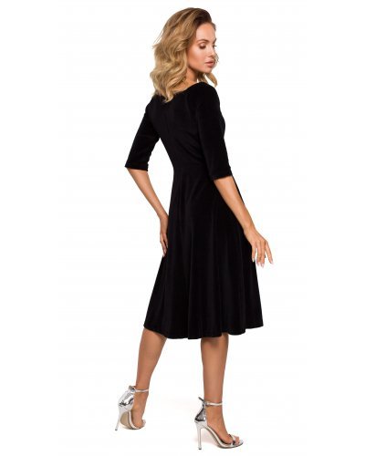 Rochie midi eleganta din catifea neagra Denisa Rochii catifea, Rochie midi eleganta din catifea neagra Denisa - jojofashion.ro