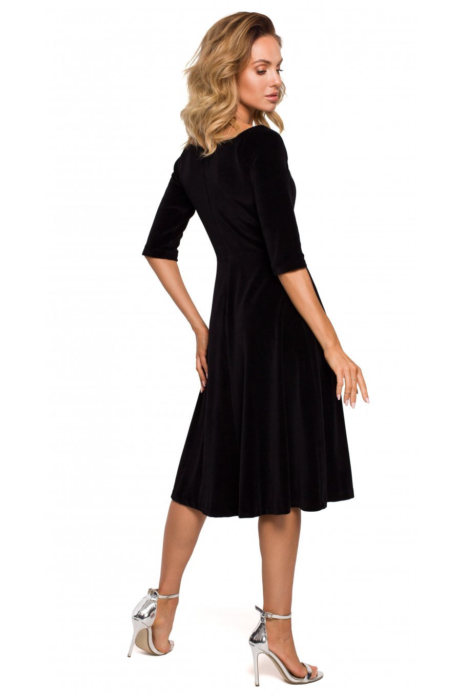 Rochie midi eleganta din catifea neagra Denisa 2 - jojofashion.ro