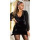 Rochie scurta neagra mulata din catifea cu maneca lunga Corina 2 - jojofashion.ro