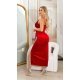 Rochie lunga din catifea rosie mulata cu franjuri din glitter Lyndsey 3 - jojofashion.ro