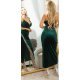 Rochie midi din catifea verde smarald mulata cu franjuri din glitter Lyndsey 3 - jojofashion.ro