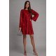 Rochie rosie din catifea cu paiete scurta croi A cu fundița si maneca lunga Glossy 2 - jojofashion.ro