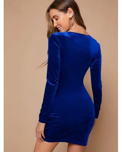 Rochie scurta mulata albastra din catifea Solona  Rochii catifea, Rochie scurta mulata albastra din catifea Solona  - jojofashion.ro