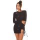 Rochie de club scurta, glitter, neagra, mulata, cu maneca lunga, Zarita 3 - jojofashion.ro