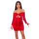 Rochie scurta rosie din satin mulata cu umerii goi Oksana 2 - jojofashion.ro