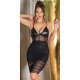Rochie scurta neagra mulata din imitatie de piele si tul Lowen 2 - jojofashion.ro