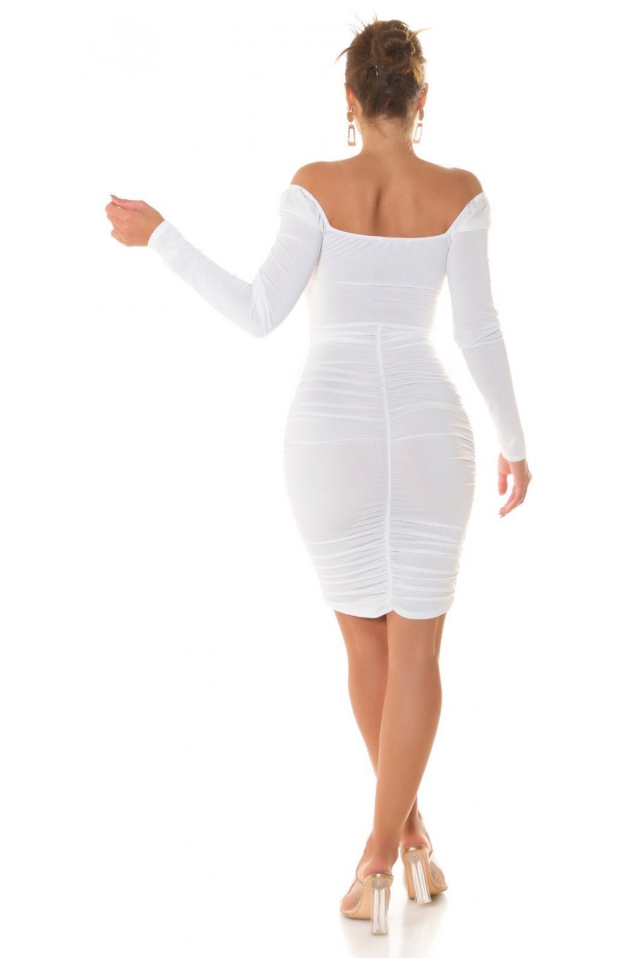 Rochie midi alba mulata cu maneca lunga Endellion  4 - jojofashion.ro
