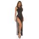 Rochie lunga neagra cu glitter transparenta despicata pe laterale LillyRose 5 - jojofashion.ro