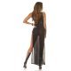 Rochie lunga neagra cu glitter transparenta despicata pe laterale LillyRose 6 - jojofashion.ro