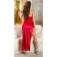 Rochie de club lunga, din satin, rosie, cu corset, mulata, Audrey 3 - jojofashion.ro