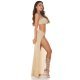 Rochie de club lunga, glitter, bej, mulata, cu maneca lunga, Ginger Rochie de club lunga, glitter, bej, mulata, cu maneca lunga, Ginger 5 - jojofashion.ro
