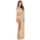 Rochie de club lunga, glitter, bej, mulata, cu maneca lunga, Ginger Rochie de club lunga, glitter, bej, mulata, cu maneca lunga, Ginger 6 - jojofashion.ro
