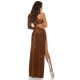 Rochie de club lunga, glitter, bronz, mulata, cu maneca lunga, Ginger  3 - jojofashion.ro