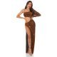 Rochie de club lunga, glitter, bronz, mulata, cu maneca lunga, Ginger  4 - jojofashion.ro