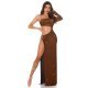 Rochie de club lunga, glitter, bronz, mulata, cu maneca lunga, Ginger  6 - jojofashion.ro