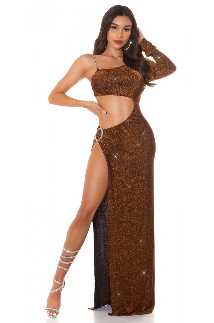 Rochie lunga mulata din glitter bronz cu maneca lunga Ginger Rochie lunga mulata din glitter bronz cu maneca lunga Ginger 5 - jojofashion.ro