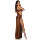 Rochie de club lunga, glitter, bronz, mulata, cu maneca lunga, Ginger  7 - jojofashion.ro