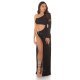 Rochie de club lunga, glitter, neagra, mulata, cu maneca lunga, Ginger  7 - jojofashion.ro