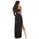 Rochie de club lunga, glitter, neagra, mulata, cu maneca lunga, Ginger  6 - jojofashion.ro