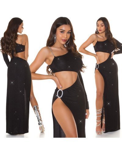 Tinuta de club, rochie lunga glitter neagra si sandale argintii Ginger Tinute de club, Tinuta de club, rochie lunga glitter neagra si sandale argintii Ginger - jojofashion.ro