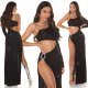 Tinuta de club, rochie lunga glitter neagra si sandale argintii Ginger 3 - jojofashion.ro