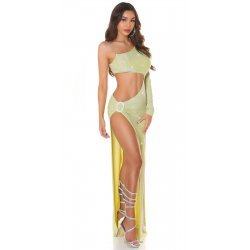 Rochie lunga mulata din glitter verde light cu maneca lunga Ginger 