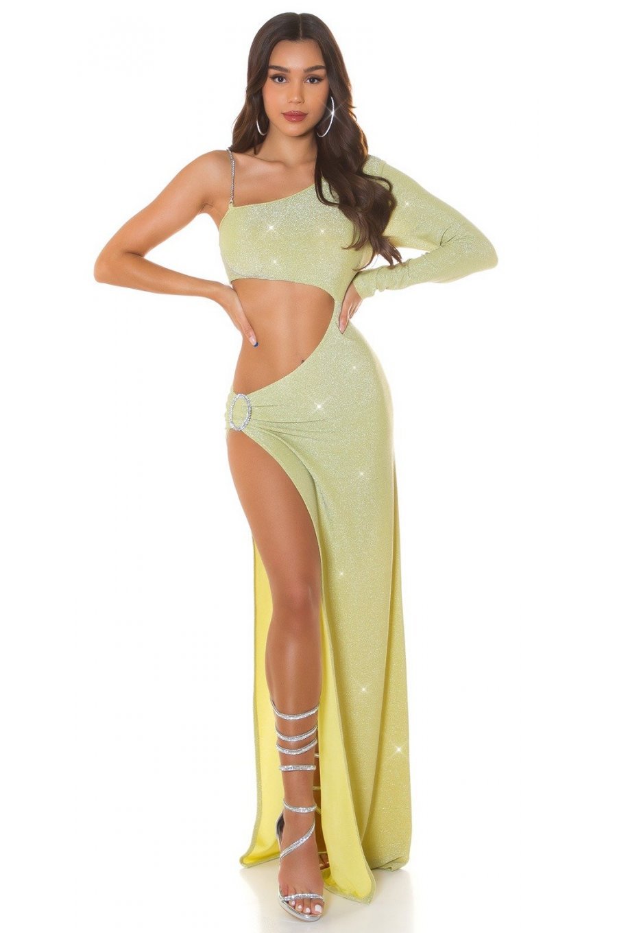 Rochie lunga mulata din glitter verde light cu maneca lunga Ginger Rochie lunga mulata din glitter verde light cu maneca lunga Ginger 4 - jojofashion.ro