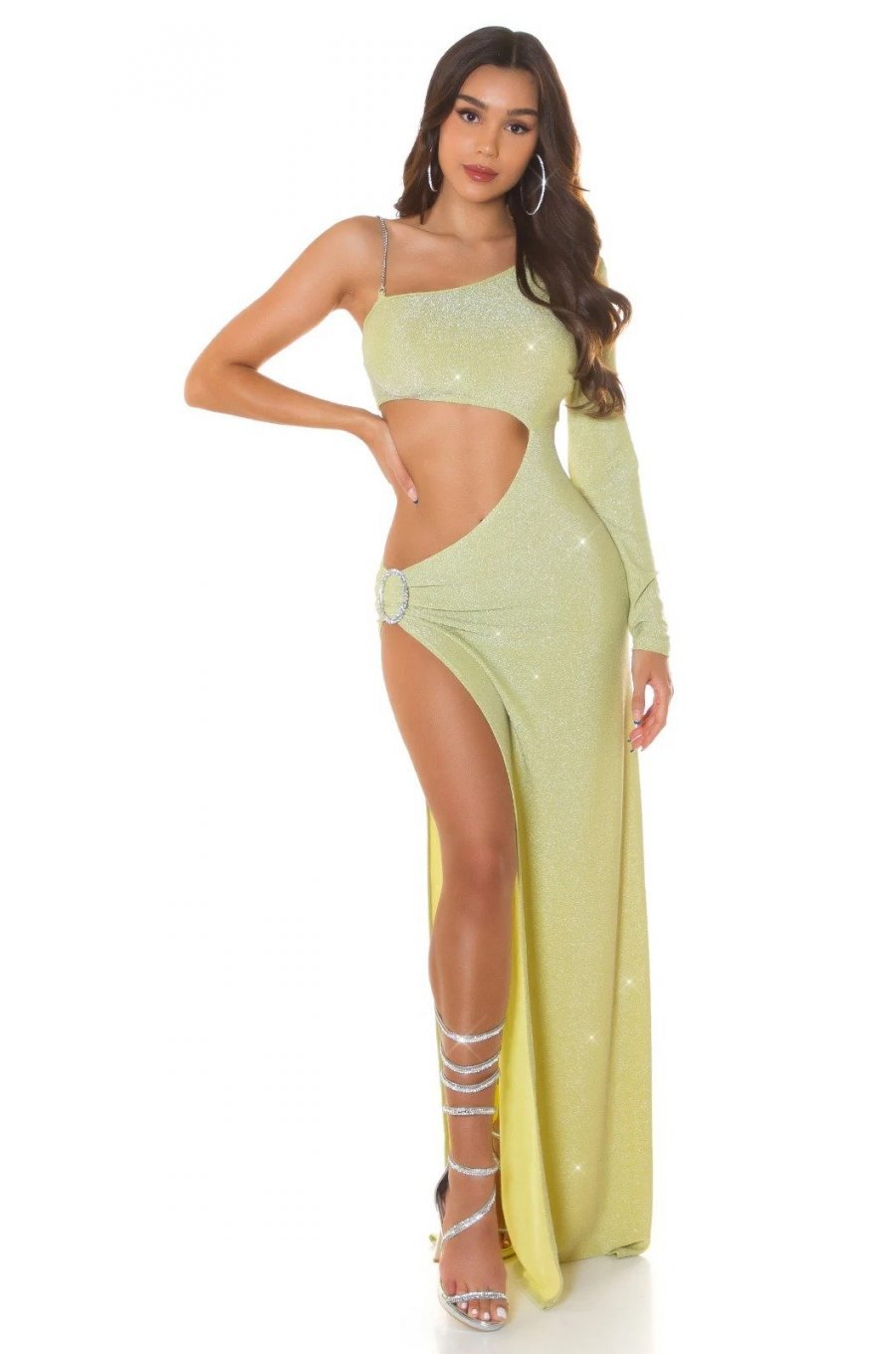 Rochie lunga mulata din glitter verde light cu maneca lunga Ginger Rochie lunga mulata din glitter verde light cu maneca lunga Ginger 6 - jojofashion.ro