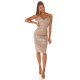 Rochie midi mulata din piele eco cappuccino cu umerii goi Sieviete 4 - jojofashion.ro