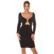 Rochie de club midi, neagra, mulata, cu maneca lunga, Endellion  2 - jojofashion.ro