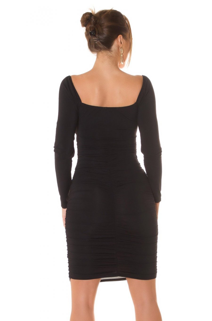 Rochie de club midi, neagra, mulata, cu maneca lunga, Endellion  2 - jojofashion.ro