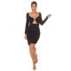 Rochie de club midi, neagra, mulata, cu maneca lunga, Endellion  4 - jojofashion.ro