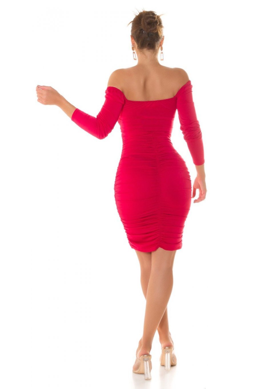 Rochie midi rosie mulata cu maneca lunga Endellion Rochie midi rosie mulata cu maneca lunga Endellion 5 - jojofashion.ro