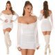 Rochie scurta ecru mulata din voal cu maneca lunga si umerii goi Sibel  8 - jojofashion.ro