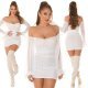 Rochie de club scurta, alba, mulata, cu maneca lunga si umeri goi, Sibel  8 - jojofashion.ro