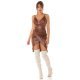 Rochie de club scurta, din piele eco, maro, mulata, tip corset, asimetrica, Edythe  4 - jojofashion.ro