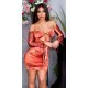 Rochie scurta din satin bronz mulata cu umerii goi Oksana Rochie scurta din satin bronz mulata cu umerii goi Oksana 2 - jojofashion.ro
