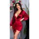 Rochie de club scurta, din satin burgundy, mulata, cu maneca lunga, Kaylee 2 - jojofashion.ro
