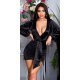 Rochie scurta neagra din satin mulata cu maneca lunga Kaylee 2 - jojofashion.ro