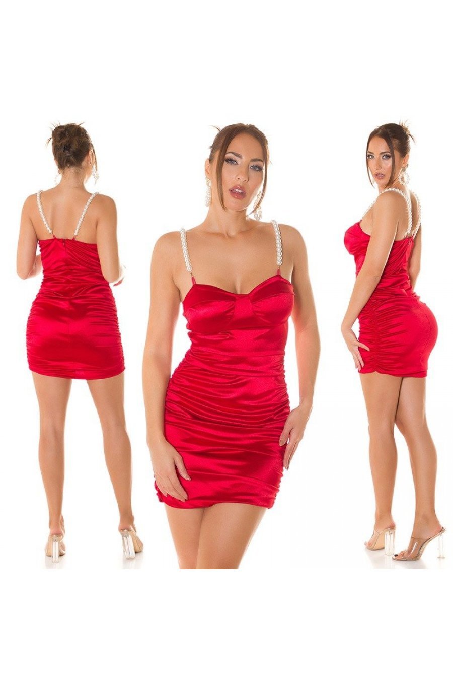 Rochie scurta din satin rosie mulata cu umerii goi Noreya Rochie scurta din satin rosie mulata cu umerii goi Noreya 6 - jojofashion.ro