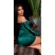 Rochie scurta din satin verde mulata cu umerii goi Oksana 3 - jojofashion.ro