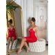 Rochie scurta rosie mulata din imitatie de piele si insertii din tul Lowen 7 - jojofashion.ro