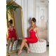 Rochie de club scurta, imitatie de piele si insertii din tul, rosie, mulata, Lowen 7 - jojofashion.ro