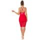 Rochie de club scurta, imitatie de piele si insertii din tul, rosie, mulata, Lowen 9 - jojofashion.ro