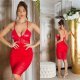 Rochie scurta rosie mulata din imitatie de piele si insertii din tul Lowen 10 - jojofashion.ro