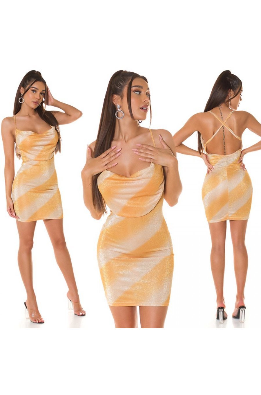 Rochie scurta mulata aurie din glitter Iasmina Rochie scurta mulata aurie din glitter Iasmina 7 - jojofashion.ro