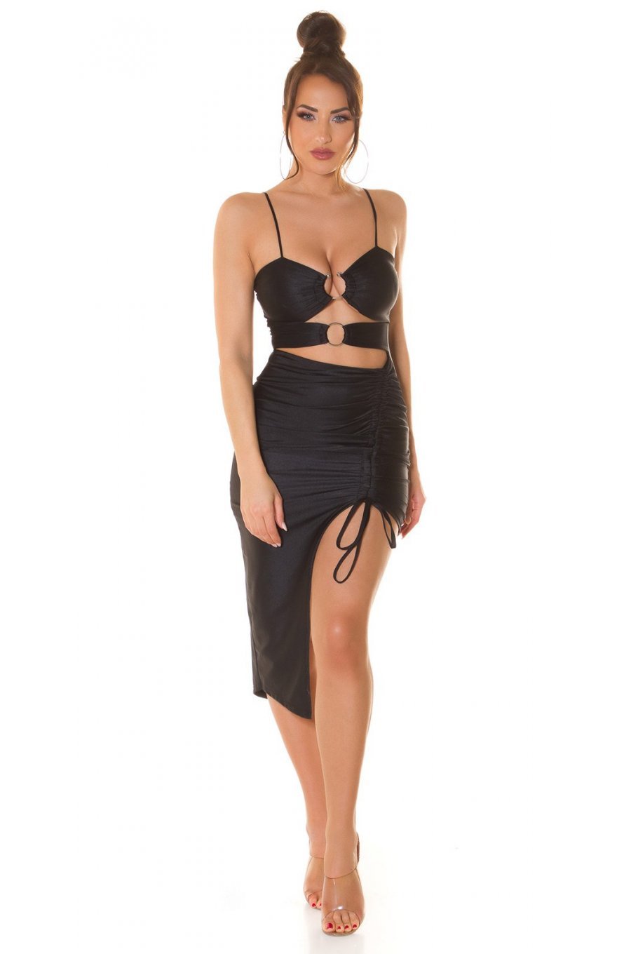 Rochie scurta neagra mulata incretita cu decupaje asimetrica Maia Rochie scurta neagra mulata incretita cu decupaje asimetrica Maia 3 - jojofashion.ro