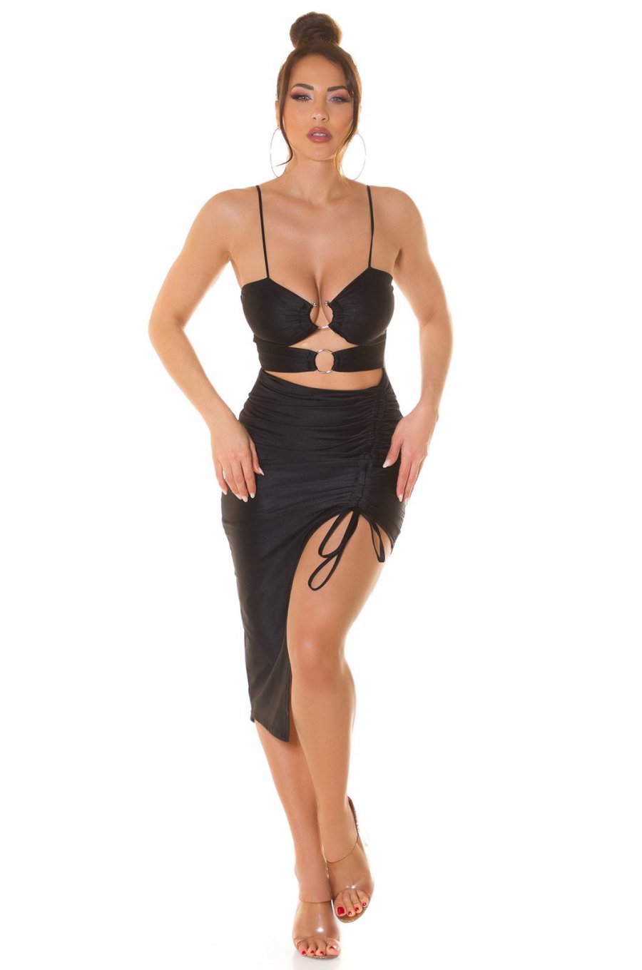 Rochie scurta neagra mulata incretita cu decupaje asimetrica Maia Rochie scurta neagra mulata incretita cu decupaje asimetrica Maia 5 - jojofashion.ro