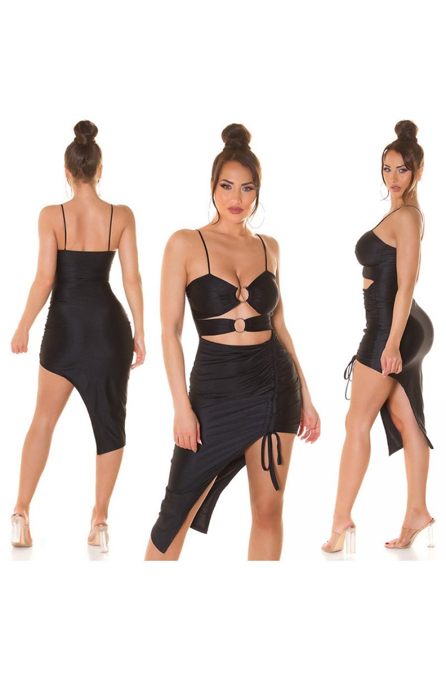Rochie scurta neagra mulata incretita cu decupaje asimetrica Maia Rochie scurta neagra mulata incretita cu decupaje asimetrica Maia 6 - jojofashion.ro