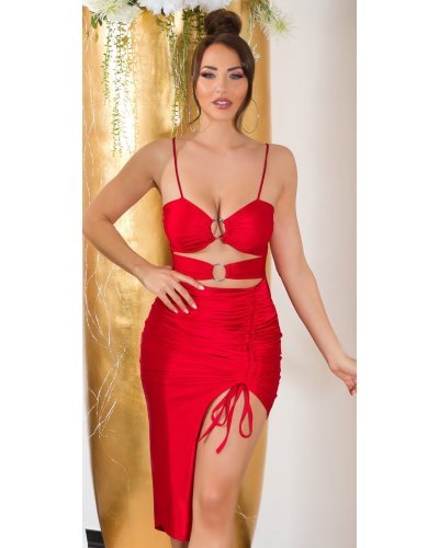 Rochie de club scurta, rosie, mulata, incretita, cu decupaje, asimetrica, Maia Rochie de club scurta, rosie, mulata, incretita, cu decupaje, asimetrica, Maia - jojofashion.ro